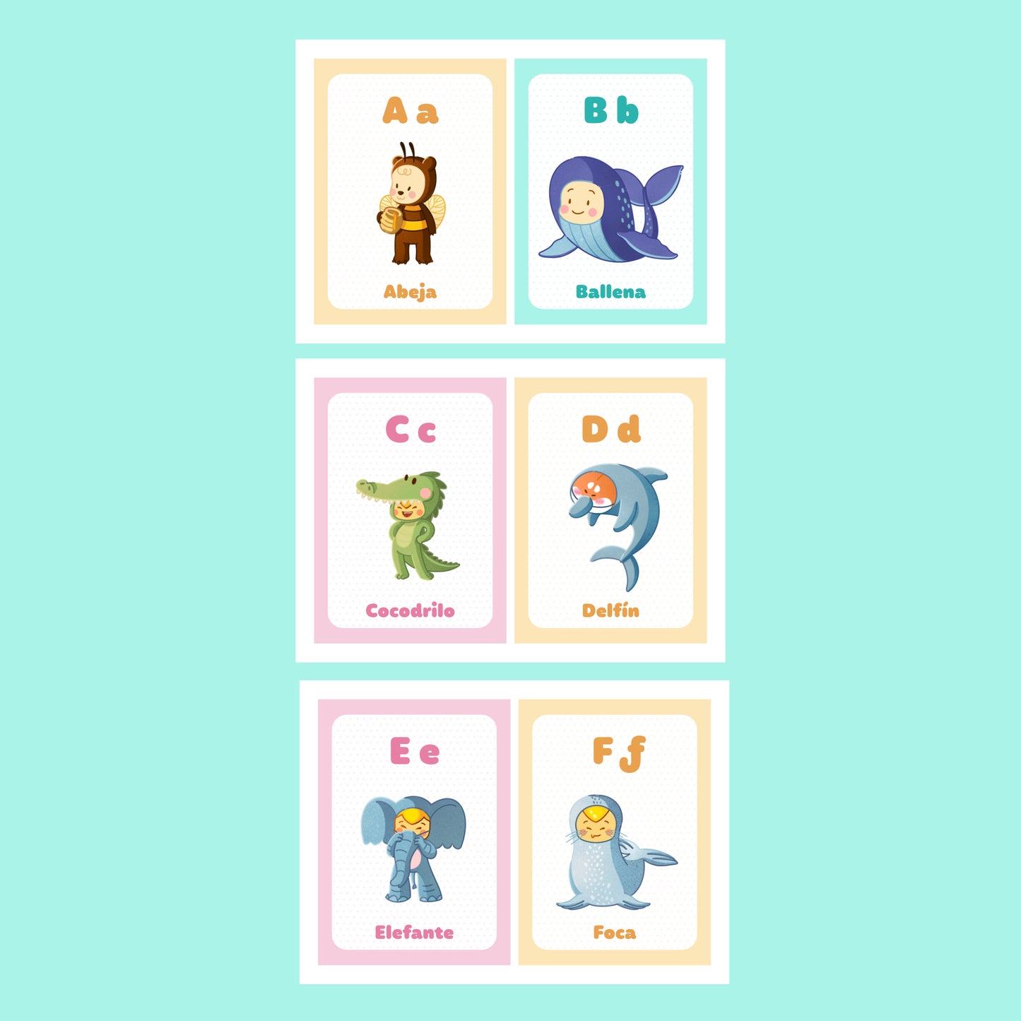 Printable Animal Alphabet Flash Cards in SPANISH