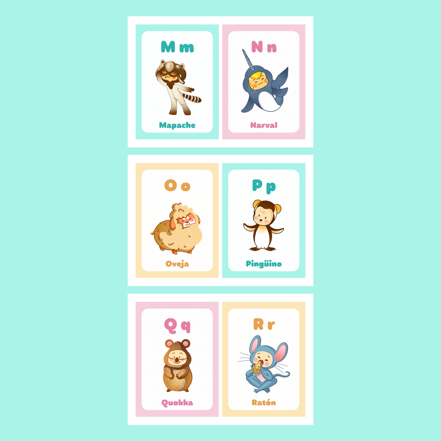 Printable Animal Alphabet Flash Cards in SPANISH