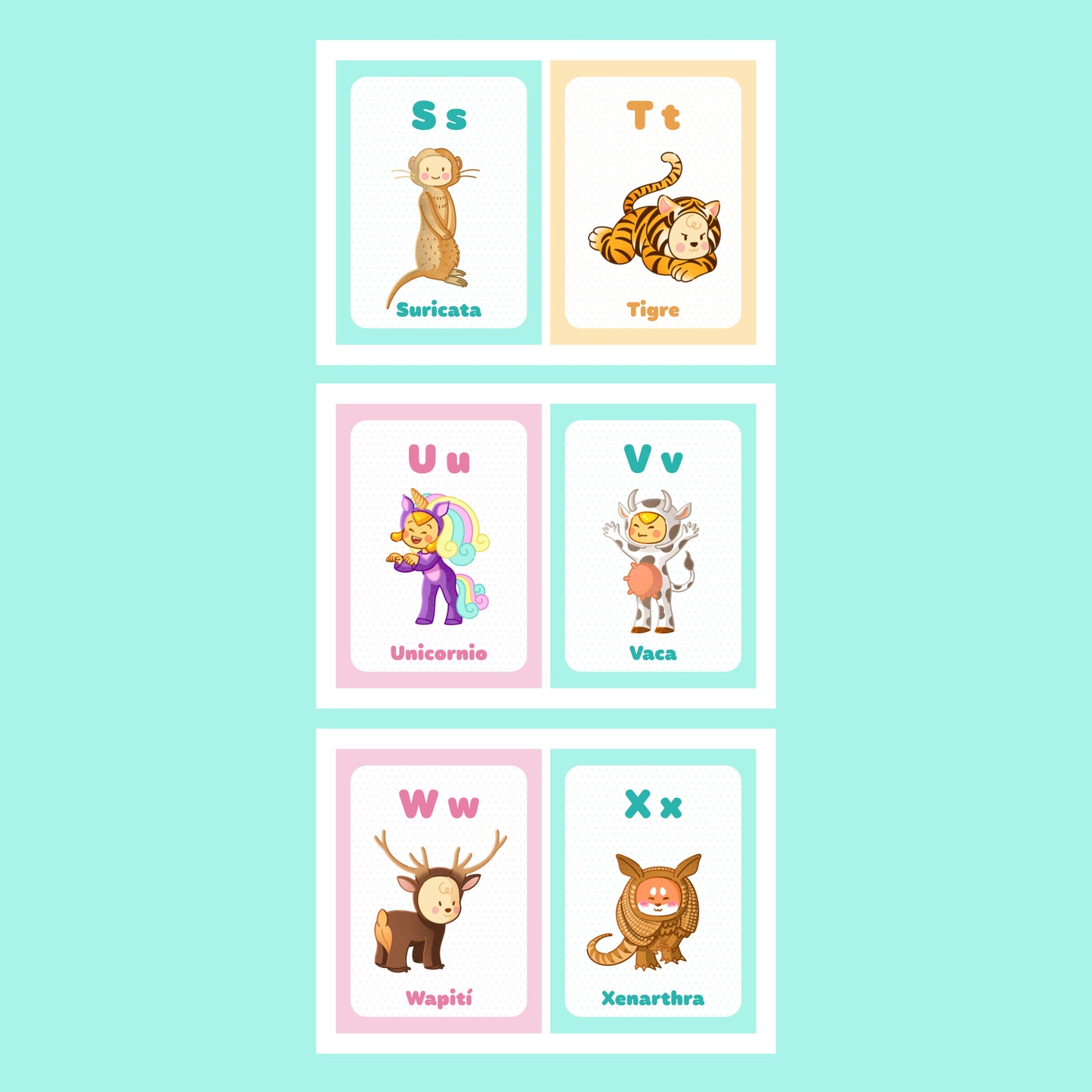 Printable Animal Alphabet Flash Cards in SPANISH