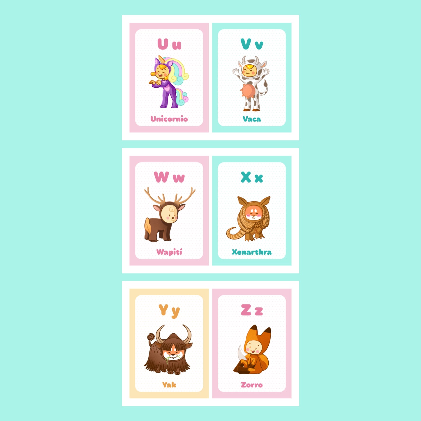 Printable Animal Alphabet Flash Cards in SPANISH