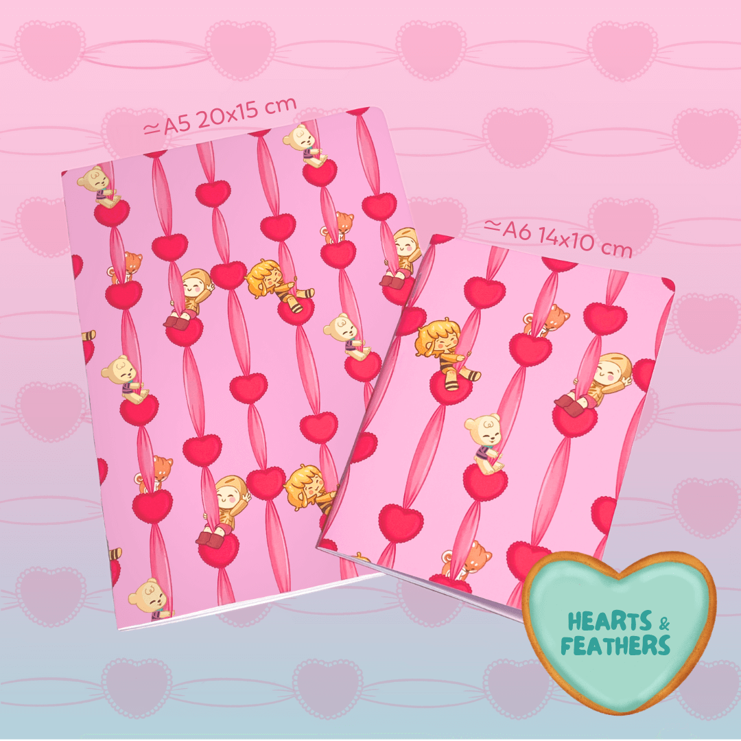 Set of 2 notebooks, A5 & A6 Hearts & Featjers Collection