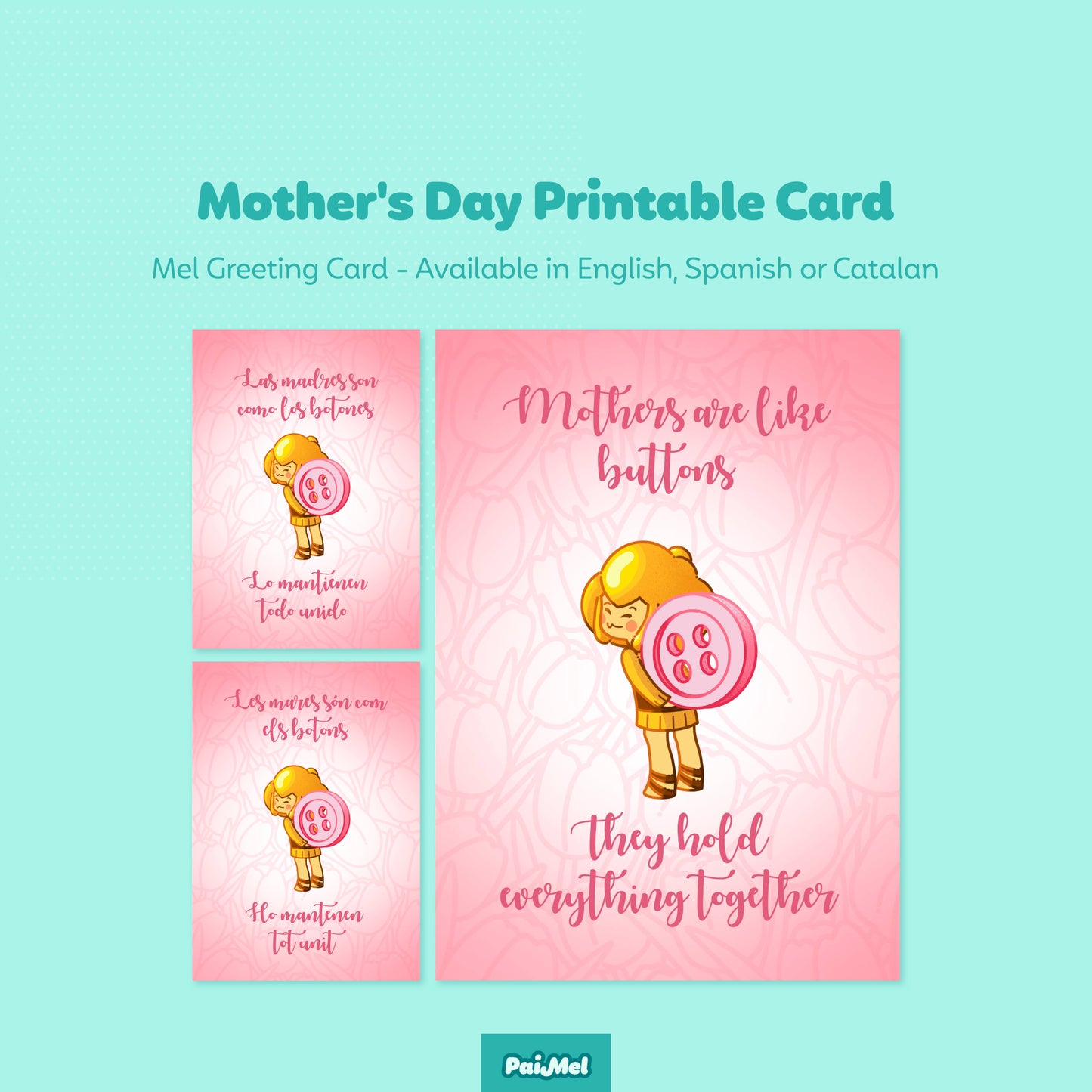 Mother's Day Printable Greeting Card (English, Spanish or Catalan)