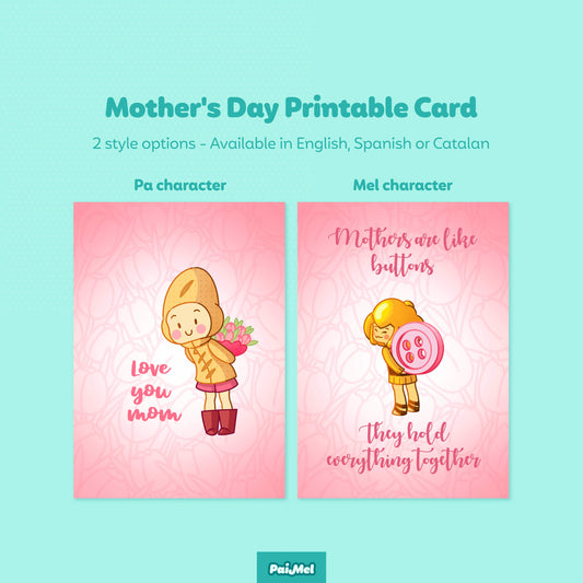 Mother's Day Printable Greeting Card (English, Spanish or Catalan)