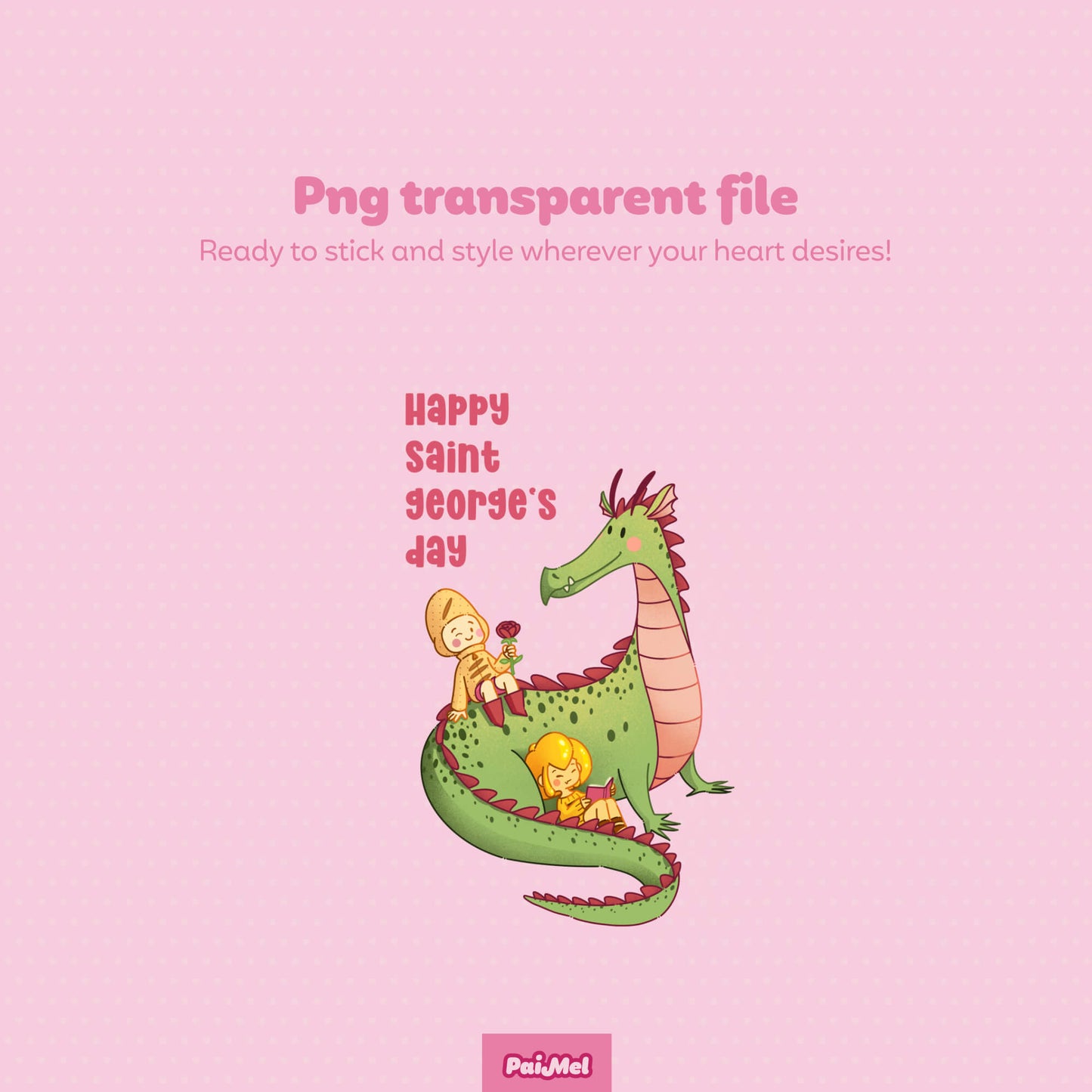 Pink background displaying a PNG file with a transparent background of a Saint George's Day illustration, perfect for digital use as a sticker in notes, journals, or agendas.