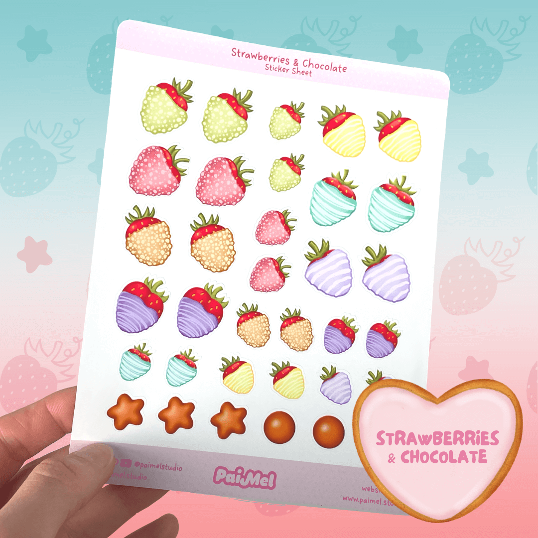 Chocolate sweets and strawberries sticker sheet for planners and notebooks