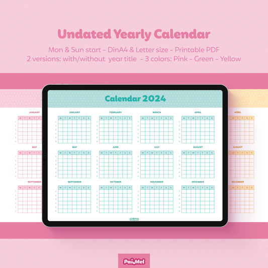 Undated Pastel Printable Calendars