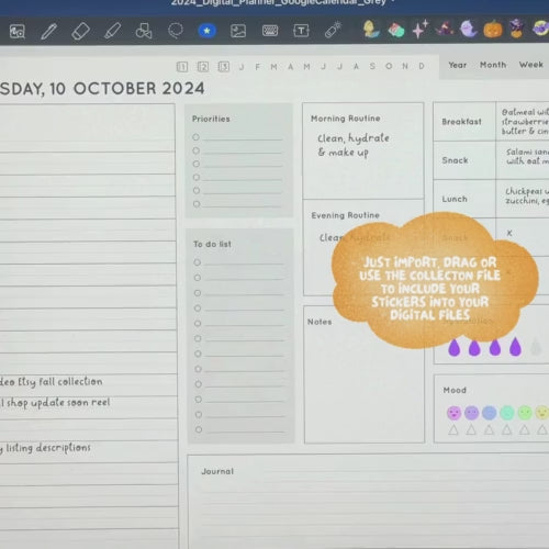 A video that showcases the use of the fall digital sticker collection in the notes Goodnotes 6 application.